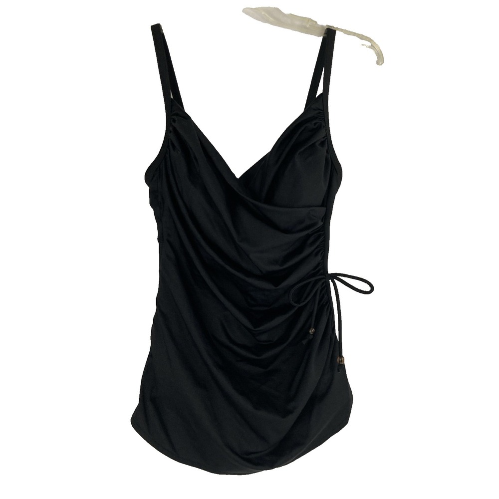 Lands' End One Piece Swimsuit 10 Black Wrap Front Built in Bra Ruching 193191